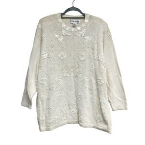 Vintage Victoria Woman Size 2X Ivory Sequin Knit Sweater